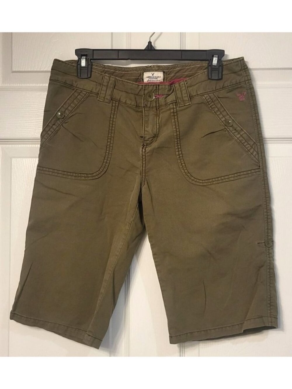 VTG American Eagle Olive Green Bermuda Shorts Pockets Front/Back SZ 6 Y2K Skater